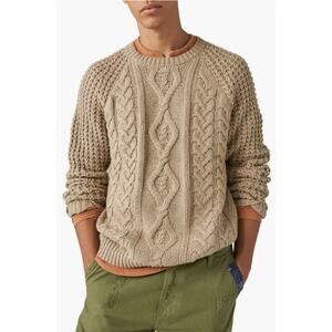 Lucky Brand Beige Mix Stitch Cable Chunky Knit Sweater Fisherman Men L Preppy